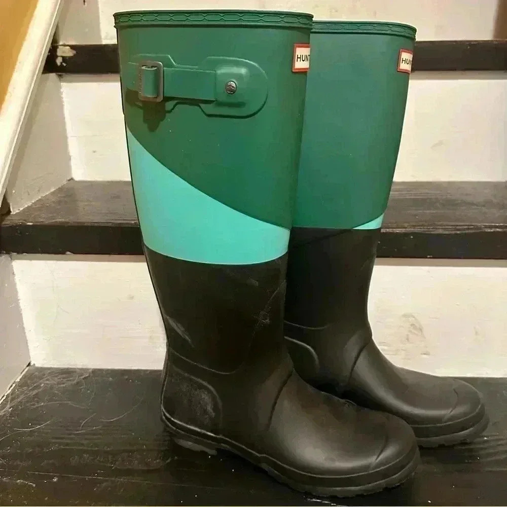 NEW HUNTER Asymmetric Color Block Tall
Boots Size7 EU 38 green black